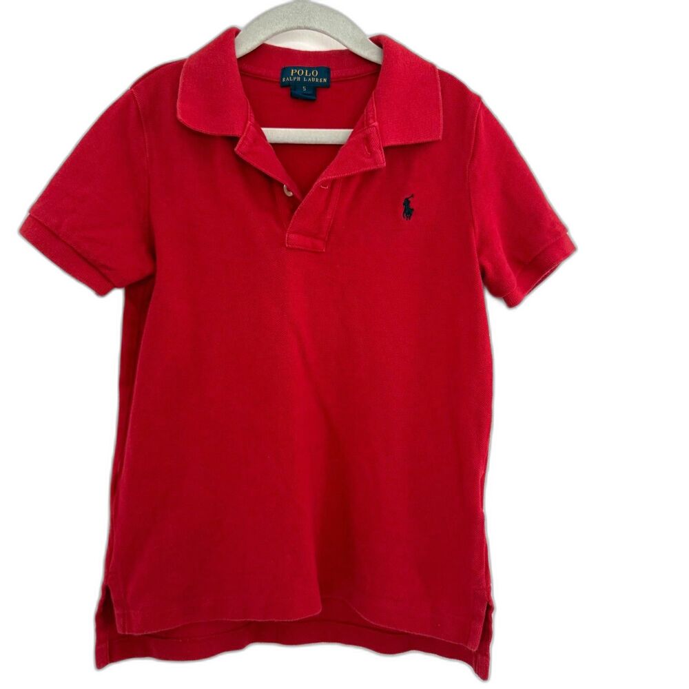 Polo Ralph Lauren Collared Polo Boys Red Short Sleeve Embroidered Sz 5 Cotton